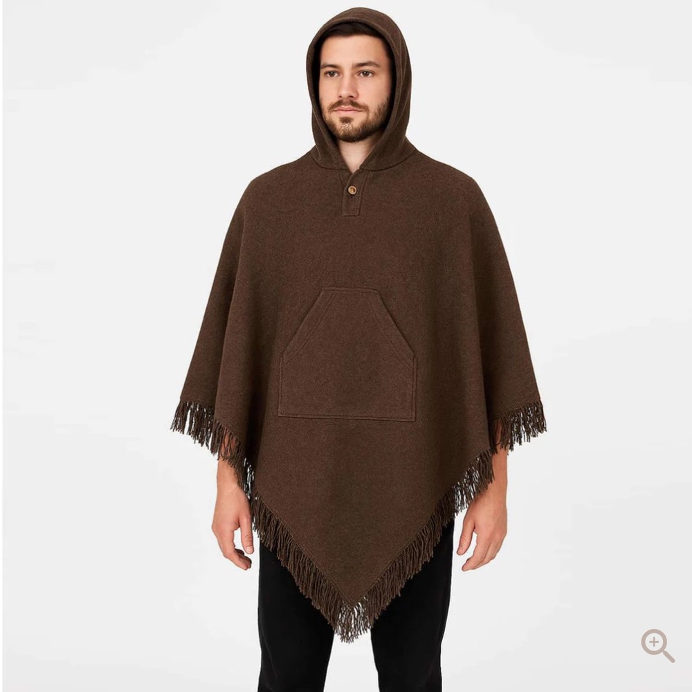 Ecualama Surfers Poncho With Hood & Pocket Llama Wool Brown